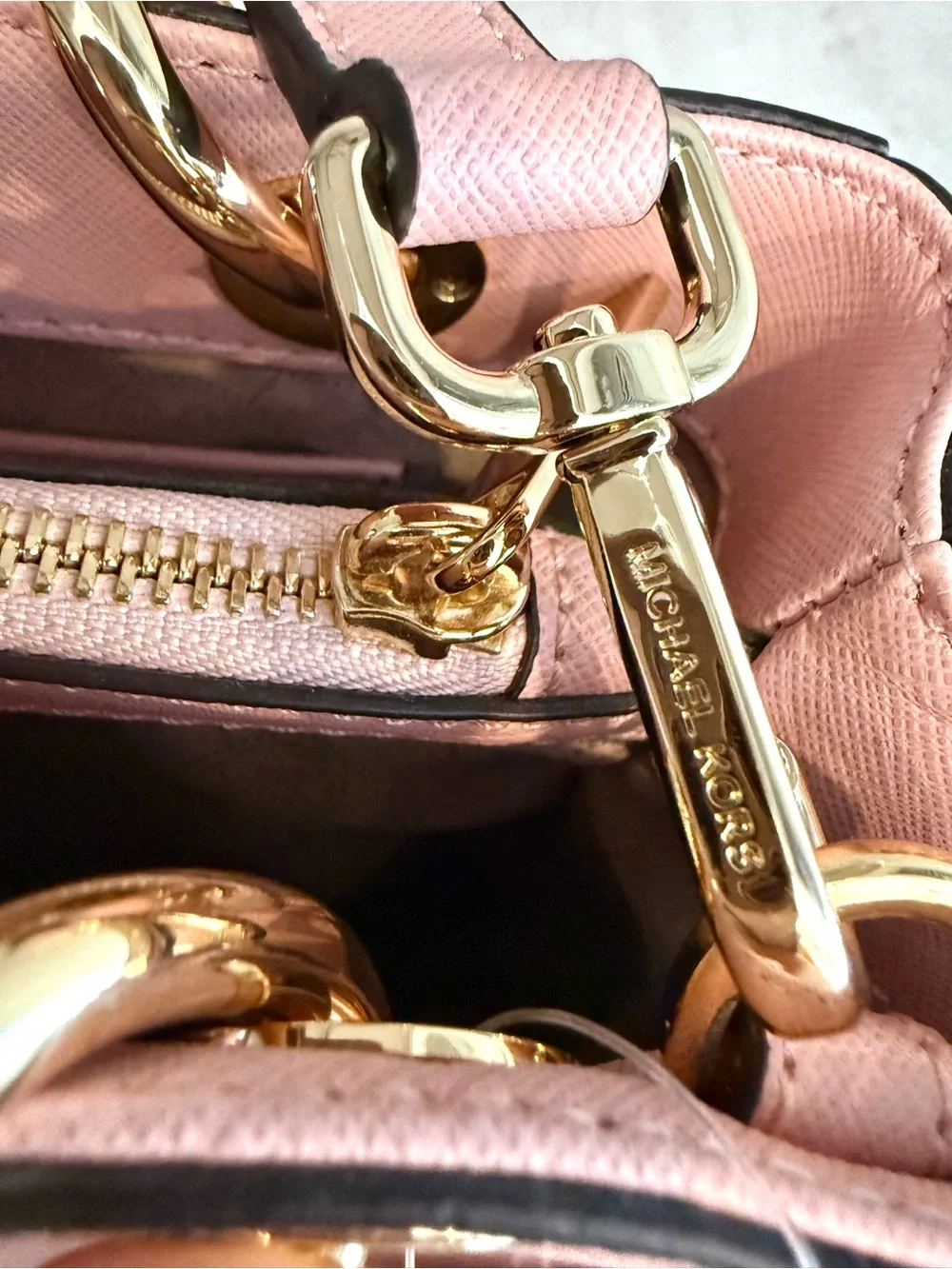 Michael Kors Blush Pink Saffiano Leather Satchel with Gold Hardware